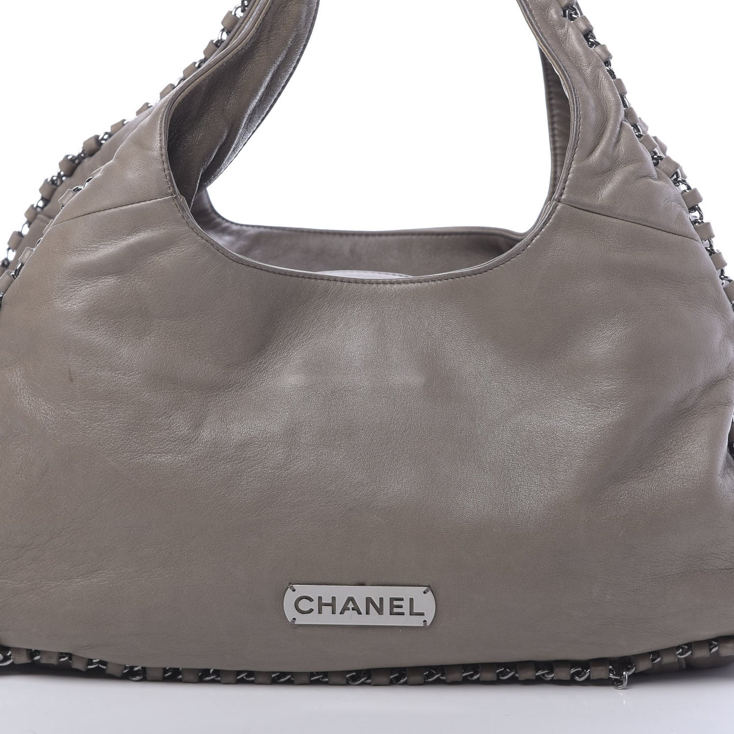Lambskin Chain Hobo Grey