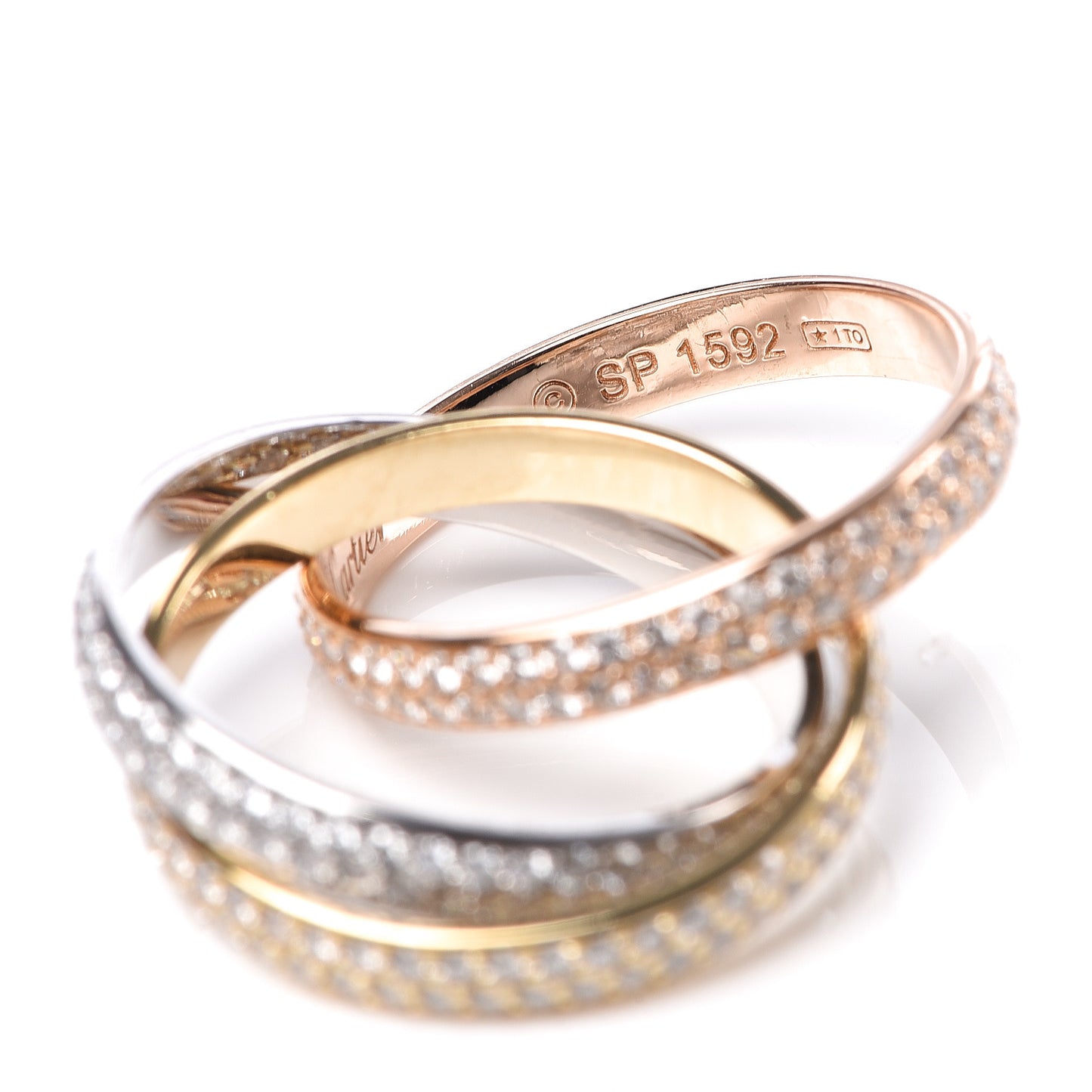 18K White Yellow Pink Gold Diamond Small Trinity Full Paved Ring 50 5.25