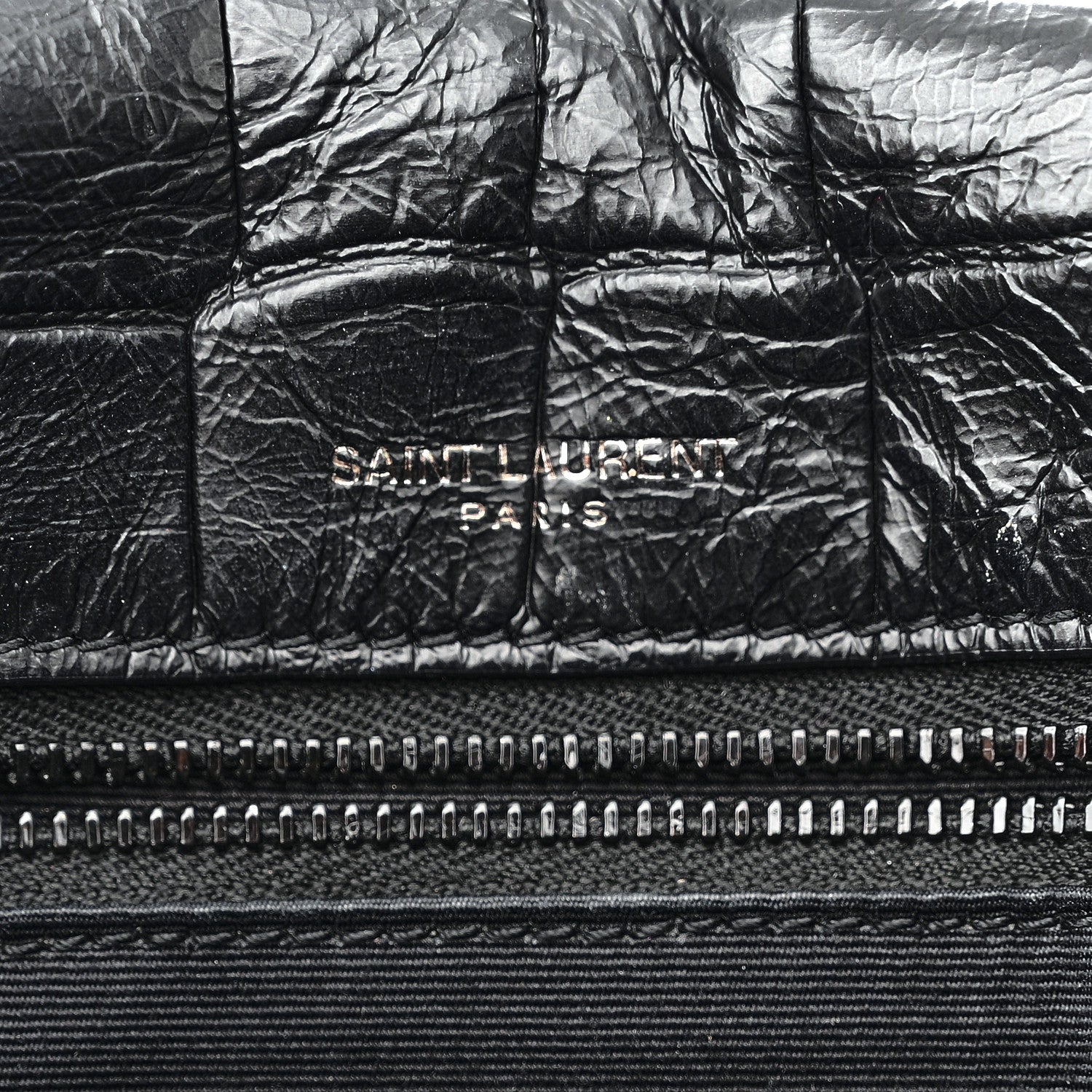Saint Laurent Crocodile Embossed Lambskin Monogram Medium Niki Chain Satchel Black 6 of 11