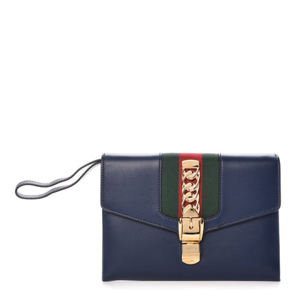 Gucci Calfskin Small Sylvie Wristlet Clutch Blue Agata 1 of 10