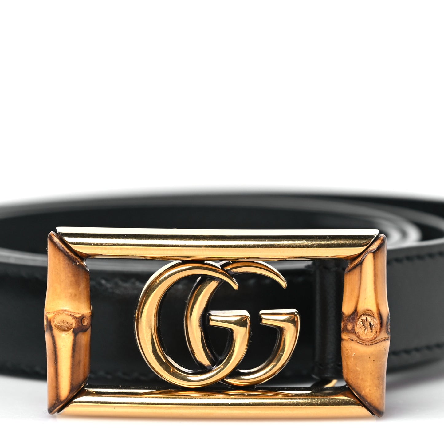 Calfskin Bamboo Double GG Buckle 20mm Belt 90 36 Black