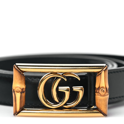 Gucci Calfskin Bamboo Double GG Buckle 20mm Belt 90 36 Black 2 of 6