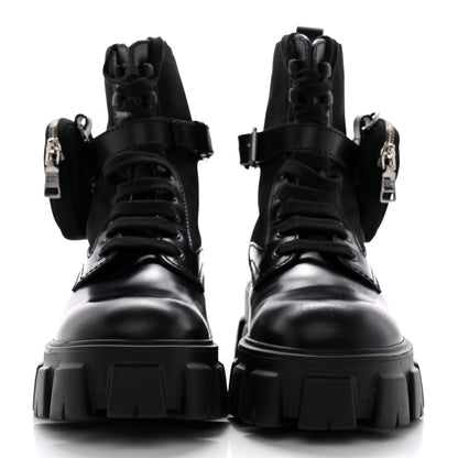 Prada Spazzolato Rois Re-Nylon Metal Triangle Logo Mens Monolith Pouch Pocket 60mm Combat Boots 7 Black 2 of 15