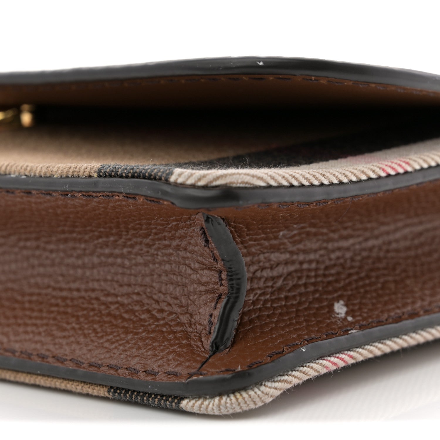 Burberry Grained Calfskin House Check Tartan Mix Hampshire Wallet On Chain Tan 9 of 12