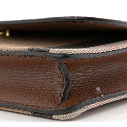 Burberry Grained Calfskin House Check Tartan Mix Hampshire Wallet On Chain Tan 9 of 12