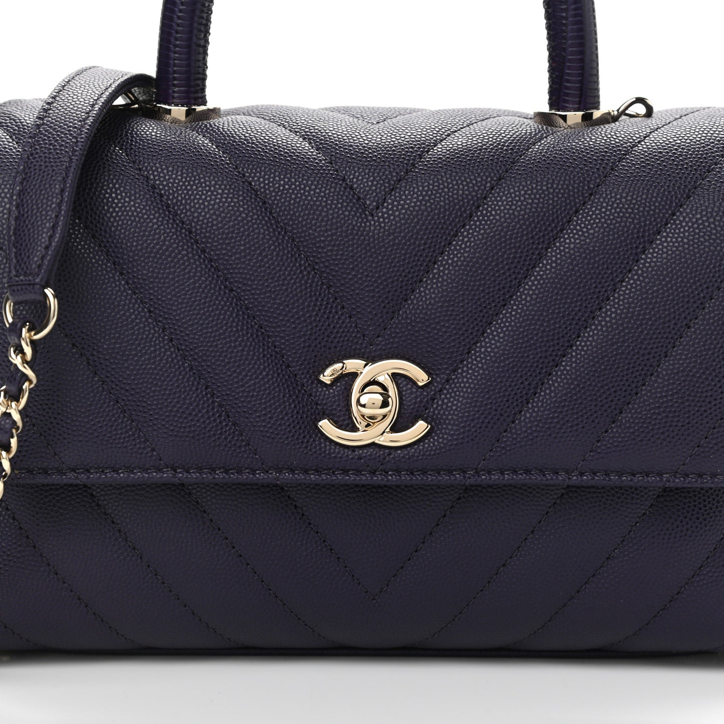 Caviar Lizard Embossed Chevron Quilted Mini Coco Handle Flap Purple