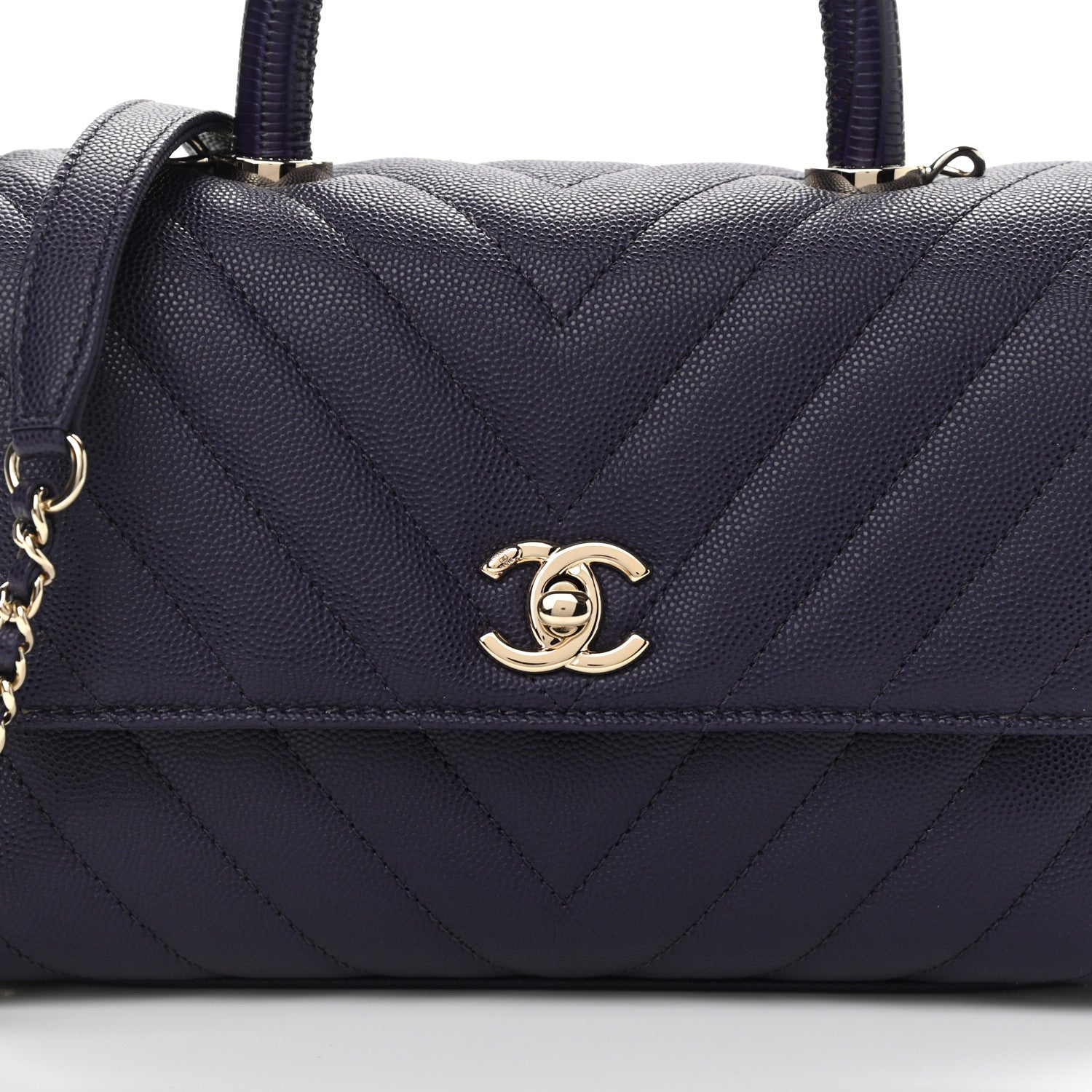 Chanel Caviar Lizard Embossed Chevron Quilted Mini Coco Handle Flap Purple 10 of 11