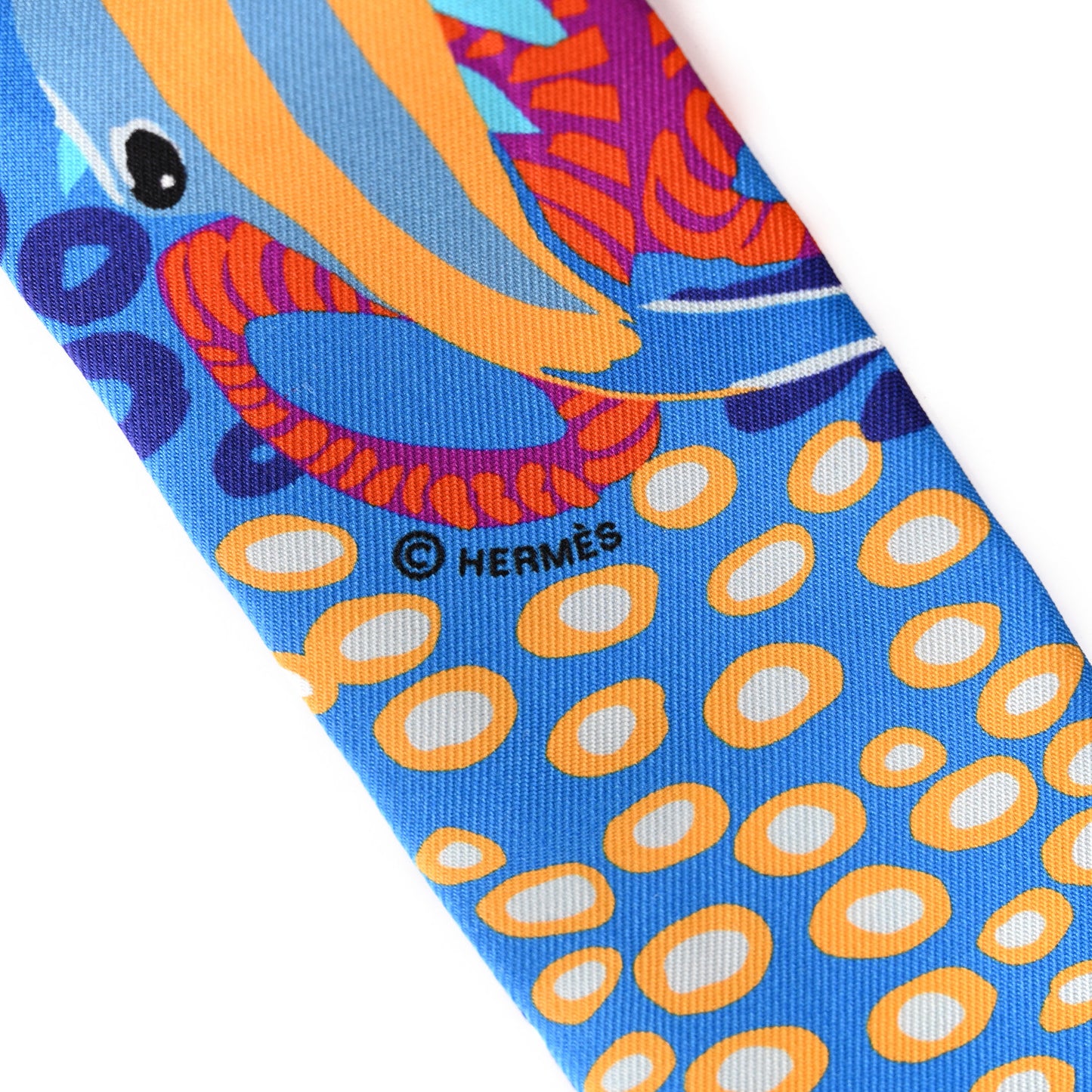 Silk Under The Waves Twilly Orange Bleu Fuchsia