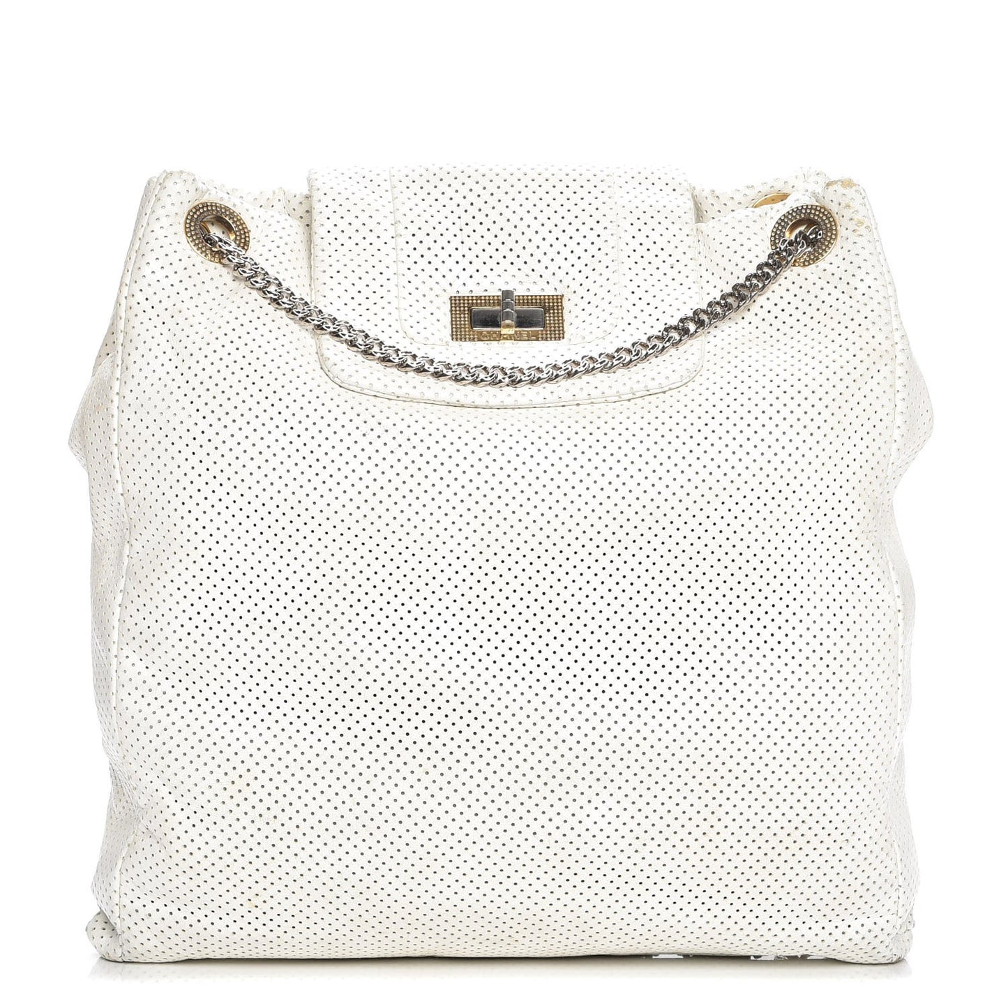 Perforated Calfskin Drill Shoulder Bag White