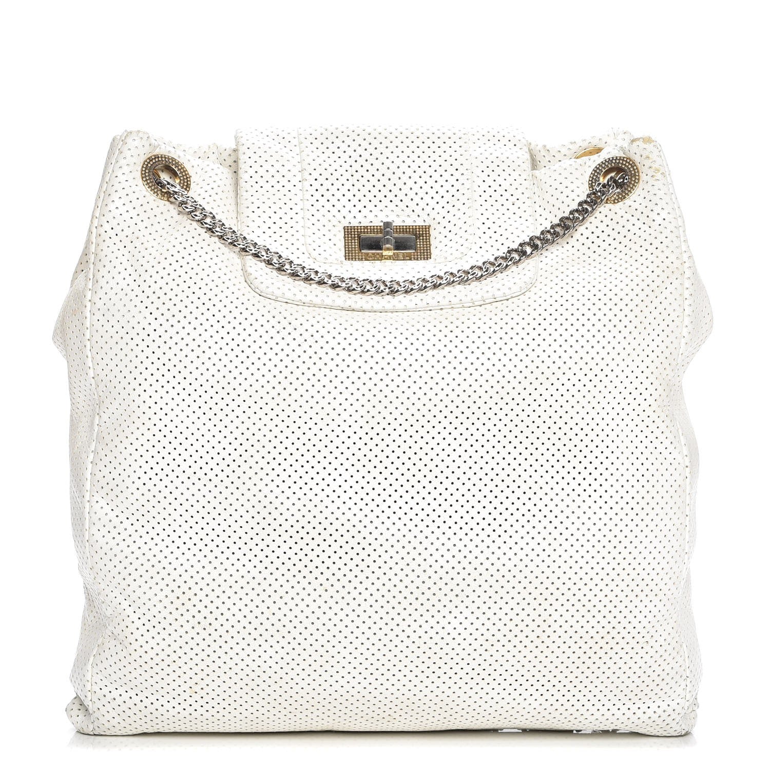 Chanel Perforated Calfskin Drill Shoulder Bag White 1 of 11