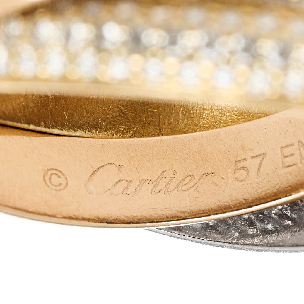 Cartier 18K White Yellow Pink Gold Diamond MM Trinity Full Paved Ring 57 8 4 of 7