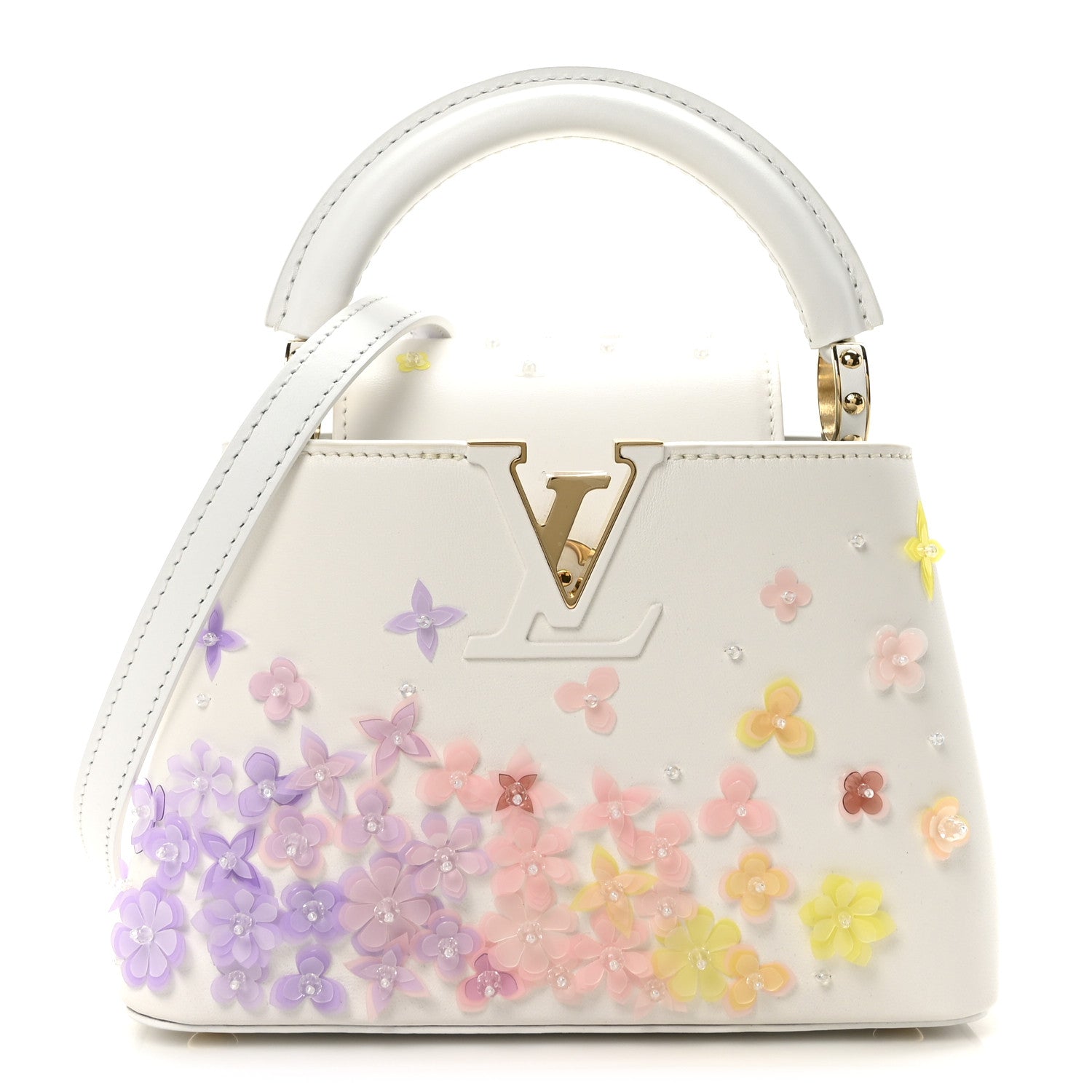 Louis Vuitton Calfskin Sequins Bubbly Floral Mini Capucines Optic White 1 of 9