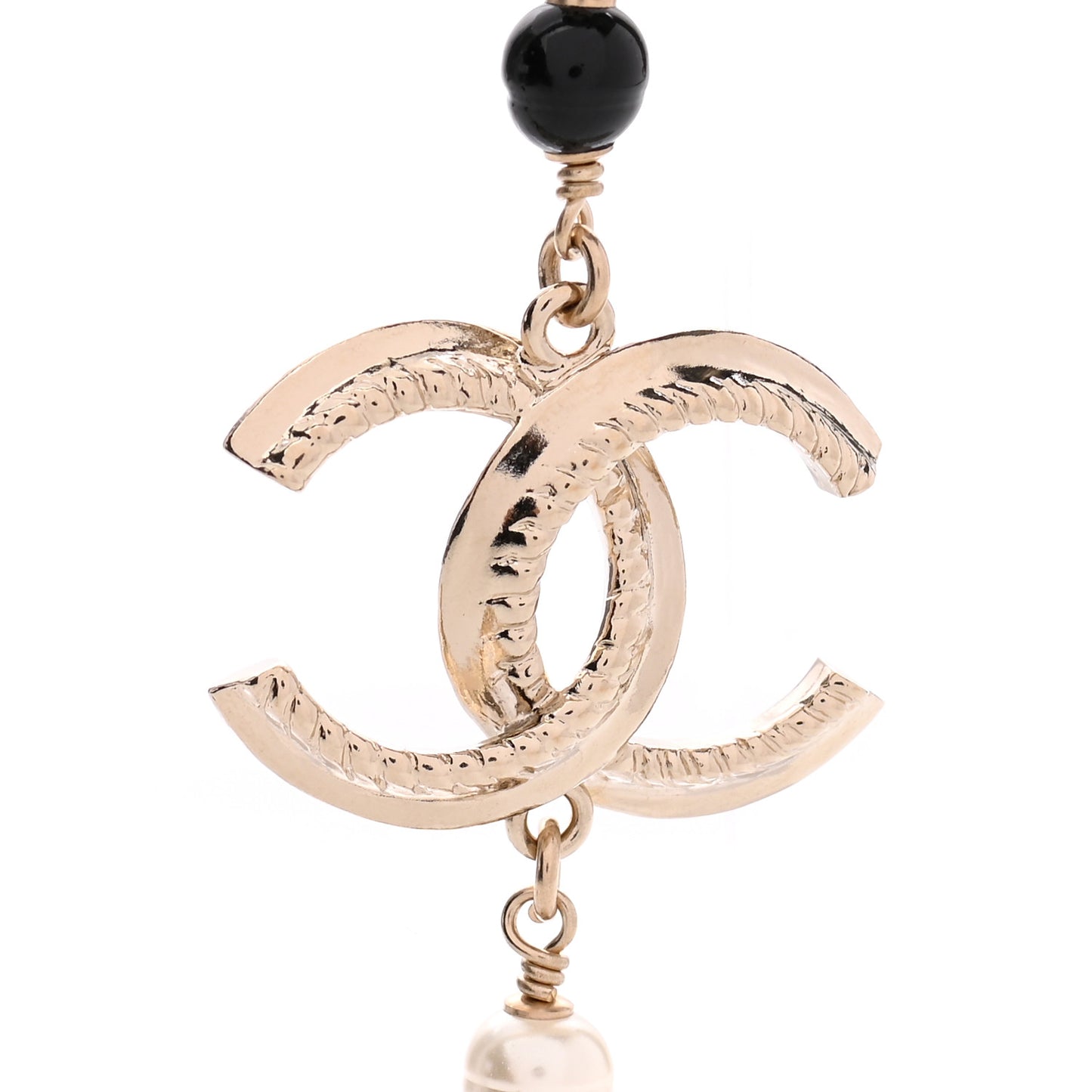 Pearl Bead Heart CC Long Necklace Gold Black