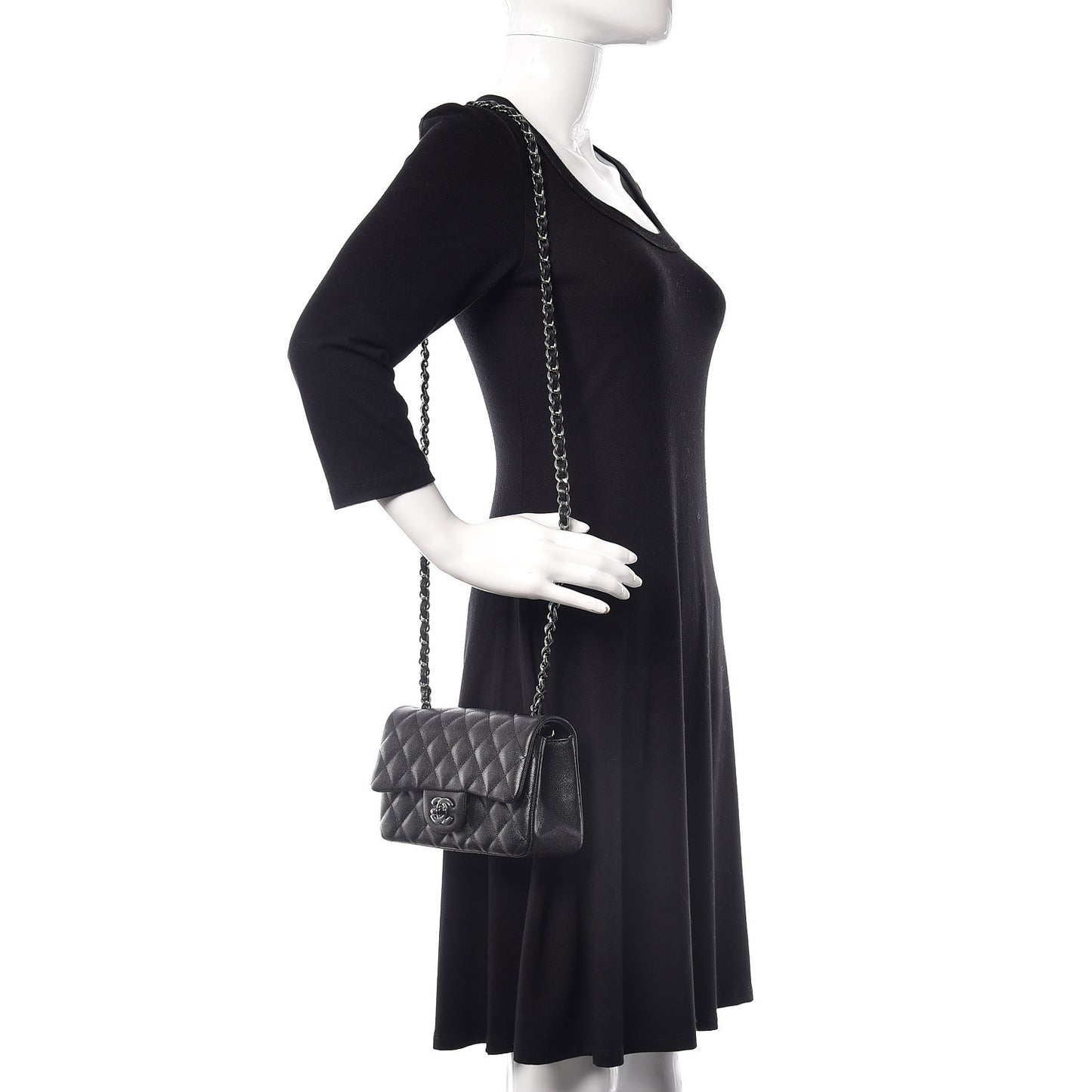 Iridescent Caviar Quilted Mini Rectangular Flap Black