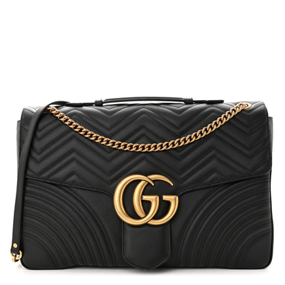 Gucci Calfskin Matelasse Maxi GG Marmont Top Handle Shoulder Bag Black 1 of 16