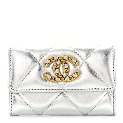 Chanel Metallic Goatskin Quilted Chanel 19 Flap Card Holder Silver 1 of 7