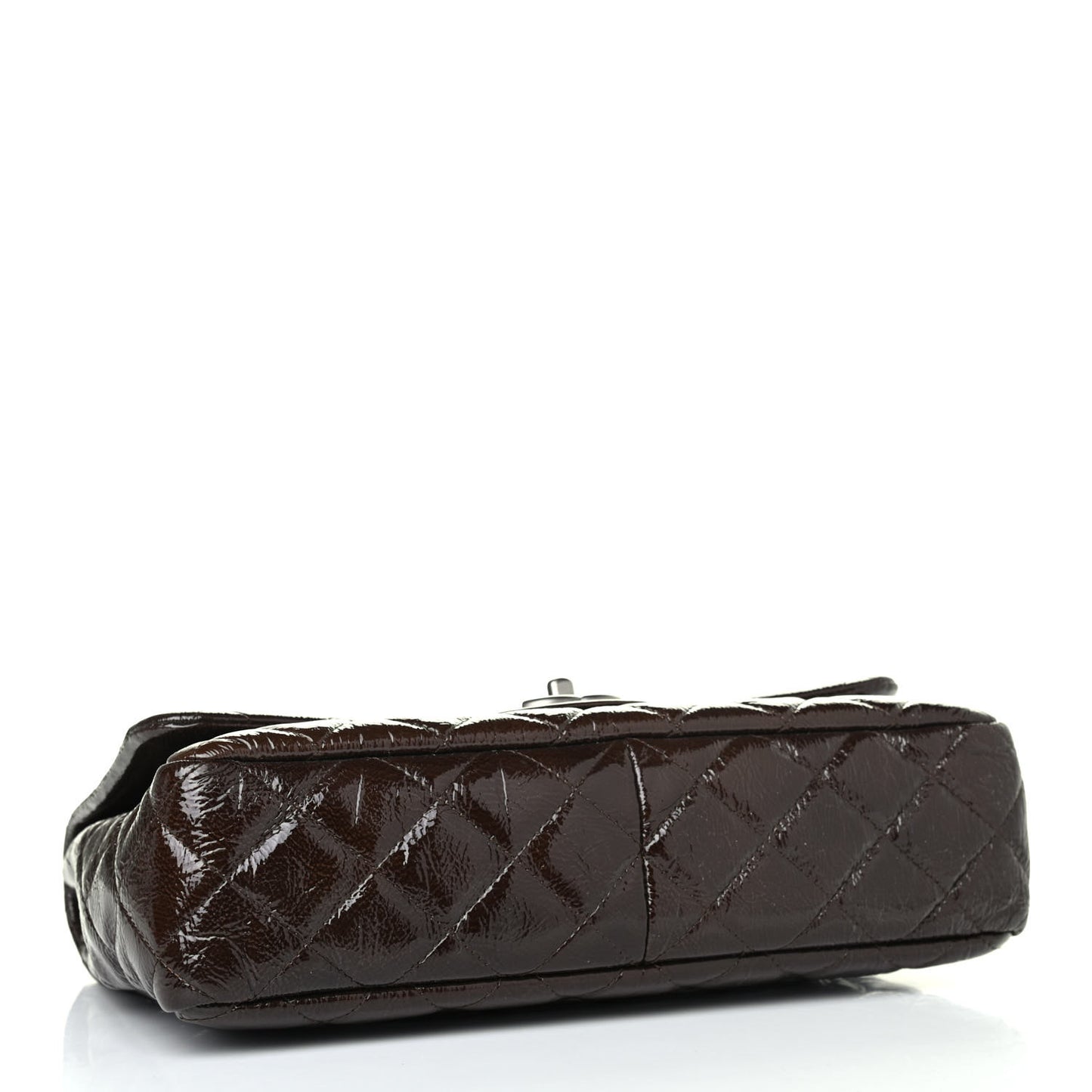 Crinkled Patent Quilted Jumbo Single Flap Dark Brown