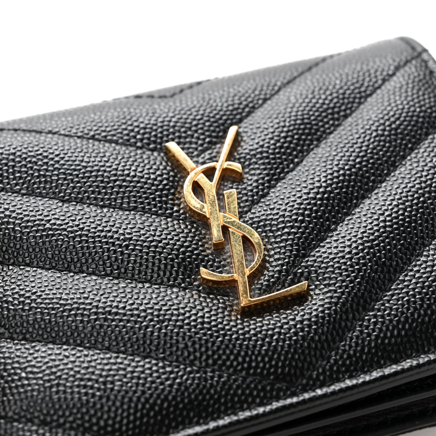 Saint Laurent Grain De Poudre Matelasse Chevron Monogram Card Case Black 9 of 10