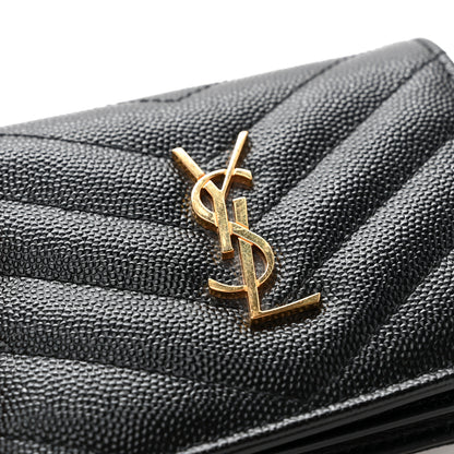 Saint Laurent Grain De Poudre Matelasse Chevron Monogram Card Case Black 9 of 10