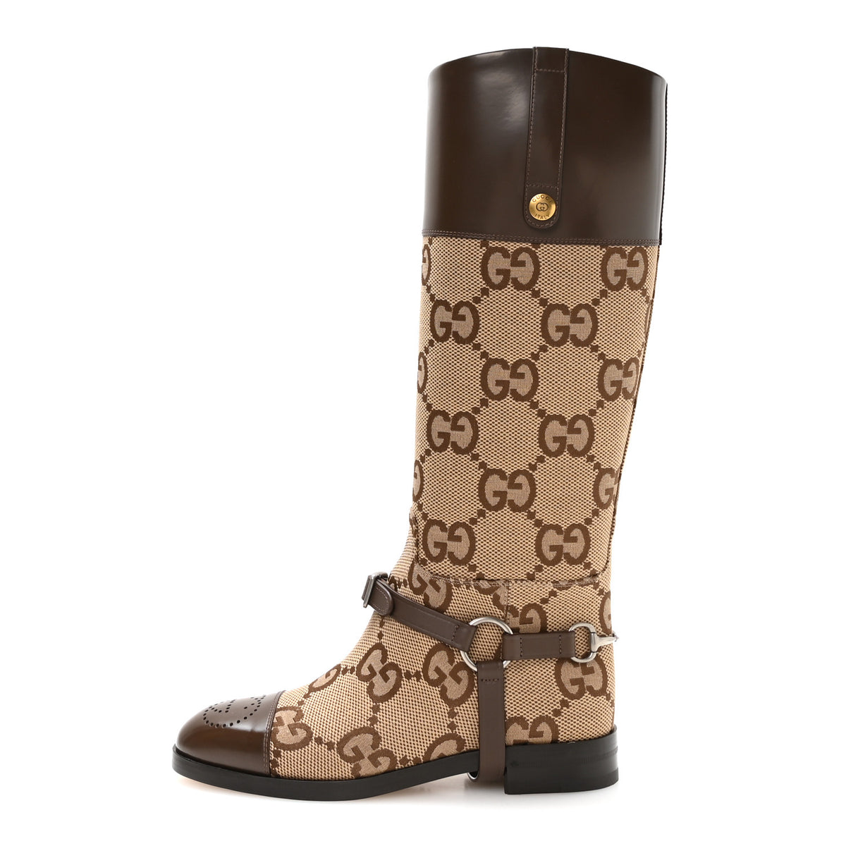 Gucci Monogram Jumbo GG Cordovan Lux Zelda Harness Riding Boots 38.5 Camel Ebony New Acero 1 of 8