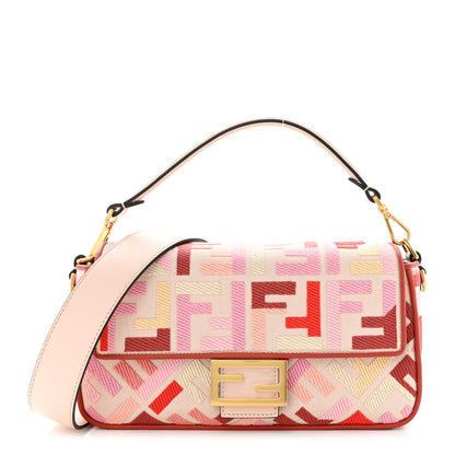 Fendi Canvas Vitello King FF Embroidered Baguette Rosa Quarzo Bloody Mary Multicolor 1 of 10