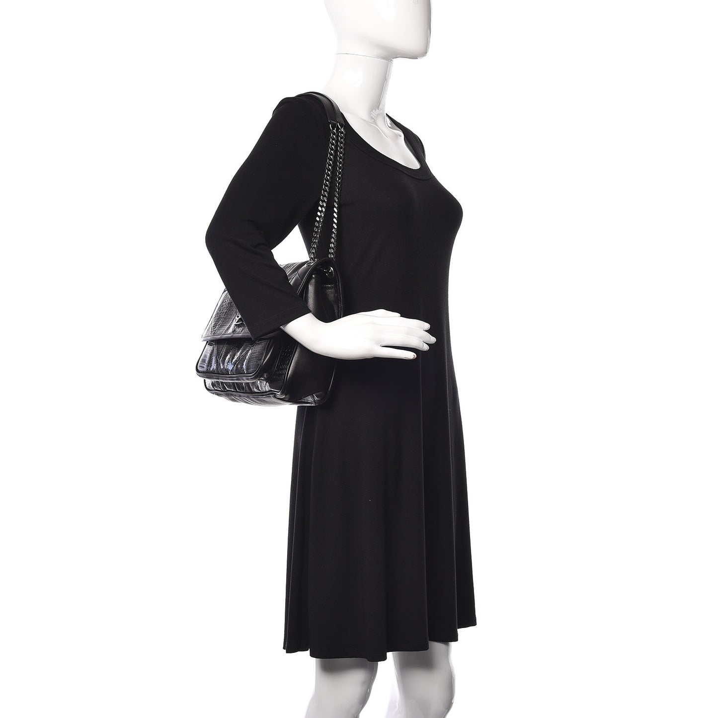 Calfskin Ayers Star Patchwork Monogram Medium Niki Chain Satchel Black
