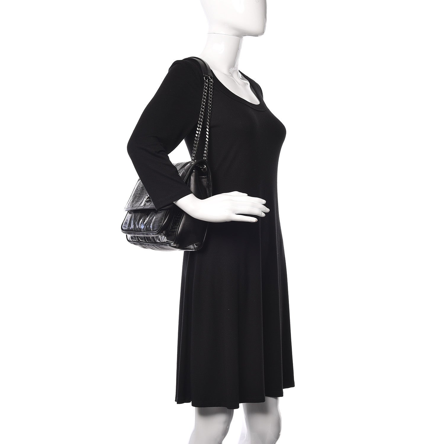 Saint Laurent Calfskin Ayers Star Patchwork Monogram Medium Niki Chain Satchel Black 2 of 8
