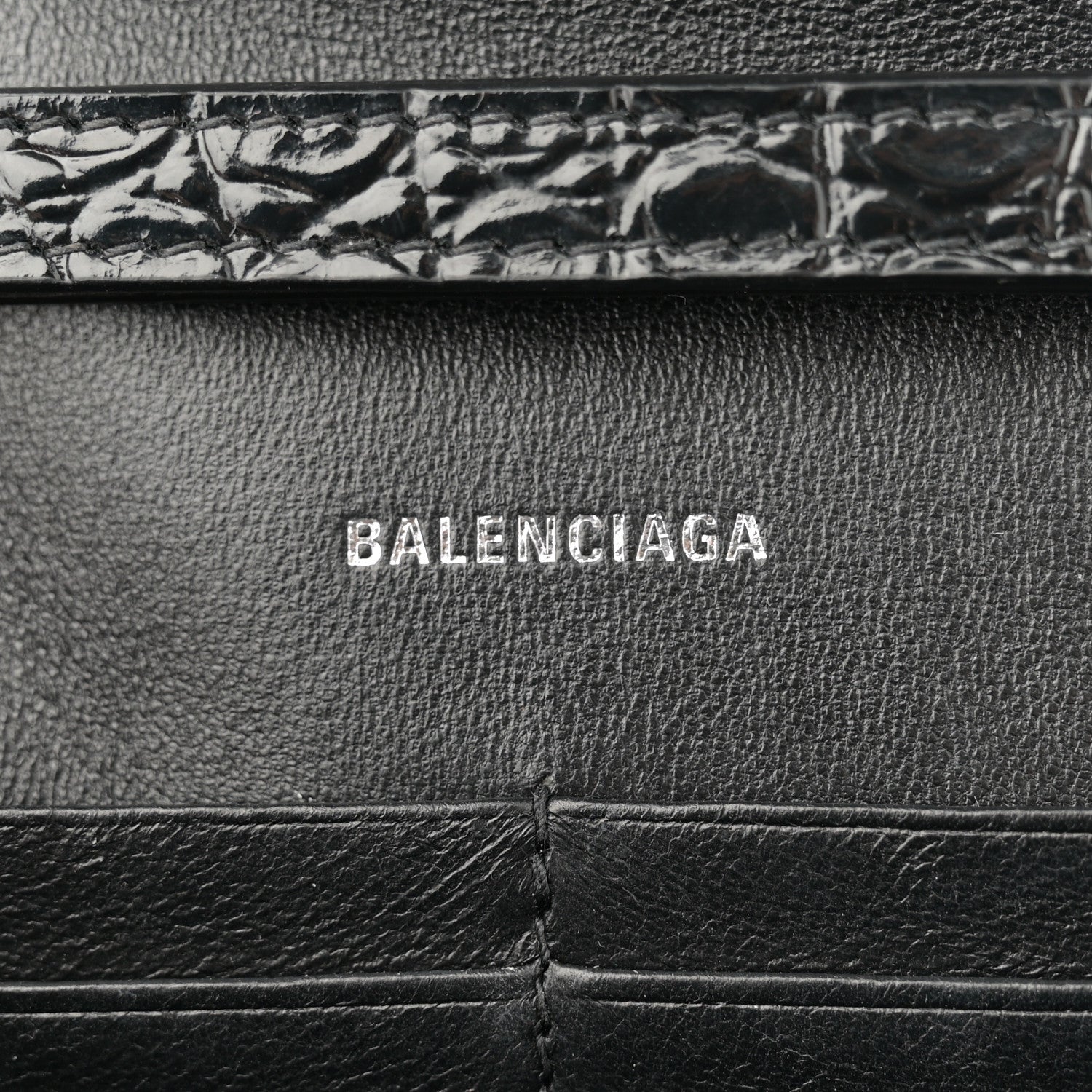 Balenciaga Shiny Calfskin Strass Monochrome Crocodile Embossed Hourglass Chain Bag Black 6 of 9