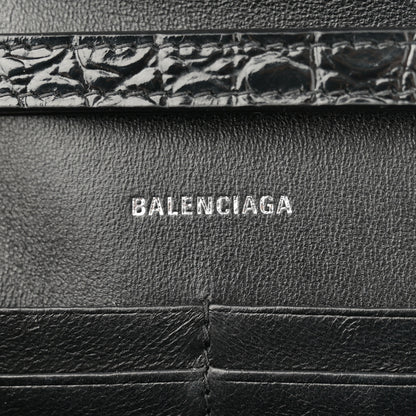 Balenciaga Shiny Calfskin Strass Monochrome Crocodile Embossed Hourglass Chain Bag Black 6 of 9