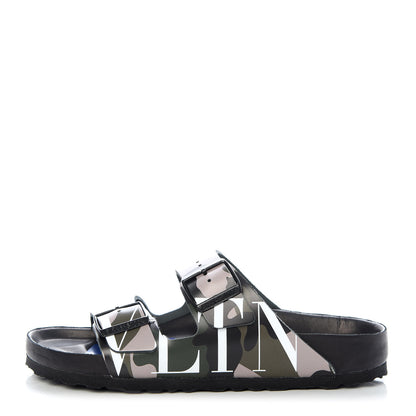 Valentino Garavani X BIRKENSTOCK Calfskin VLTN Arizona Slide Sandals 38 Army Green Poudre 1 of 9