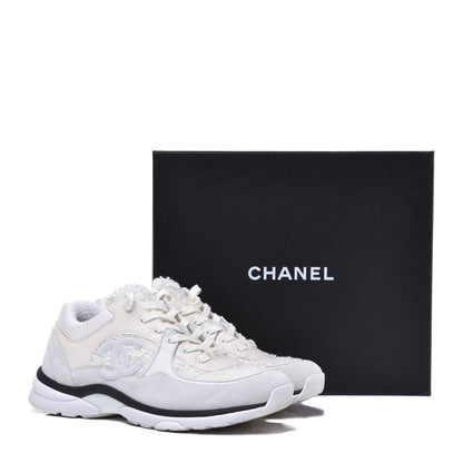 Chanel Tweed Suede Mens CC Sneakers 45 White 9 of 9