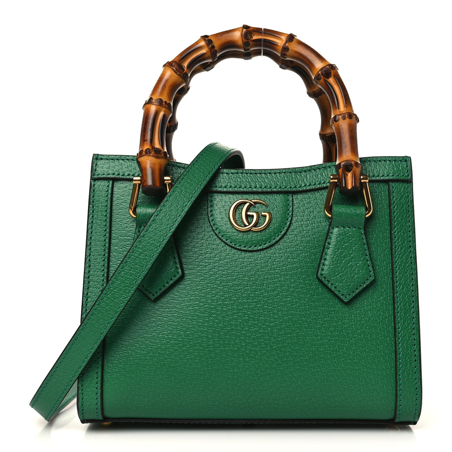 Textured Dollar Calfskin Web Mini Diana Tote Bag Green Blue