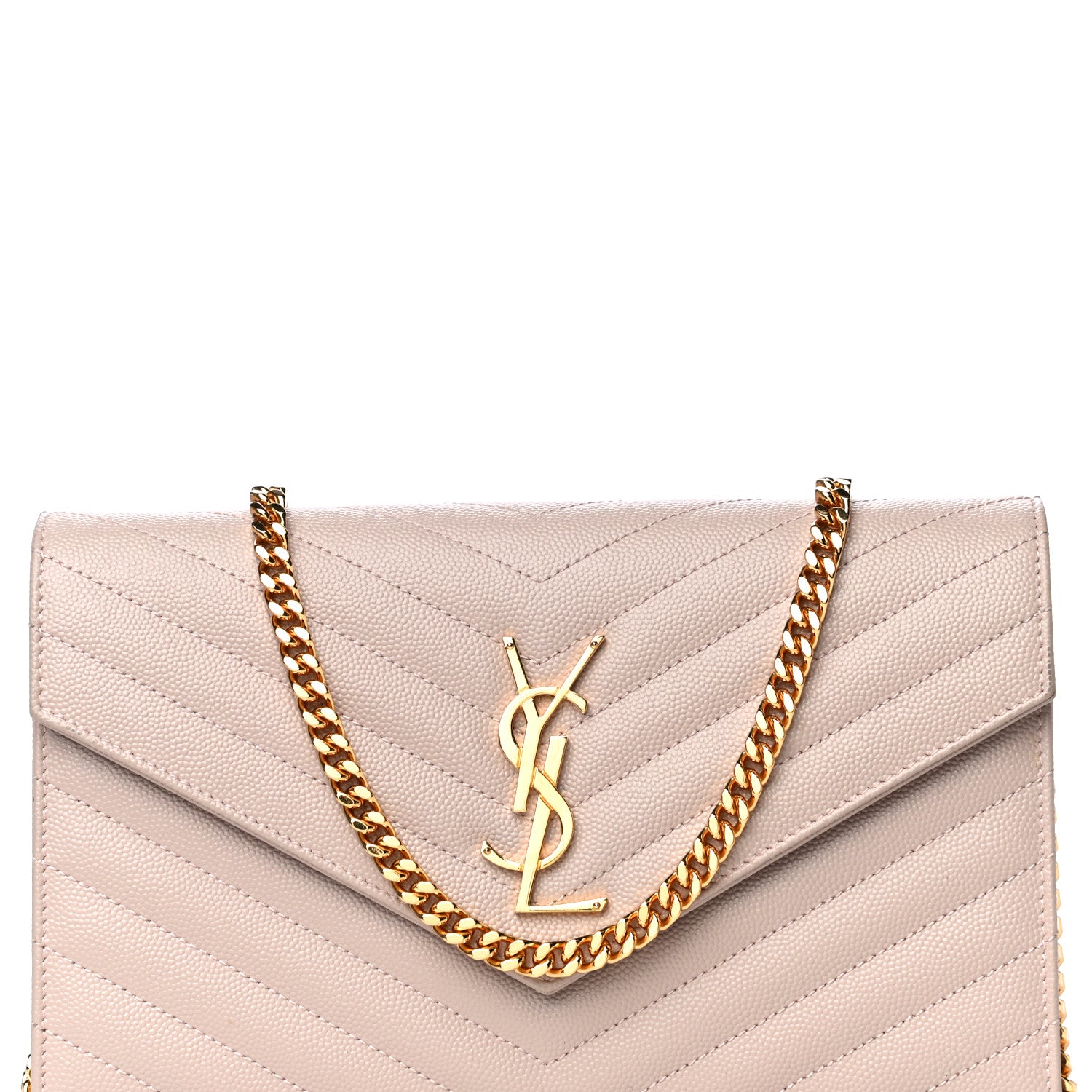Saint Laurent Grain De Poudre Matelasse Chevron Monogram Chain Wallet Rose Antic 8 of 11