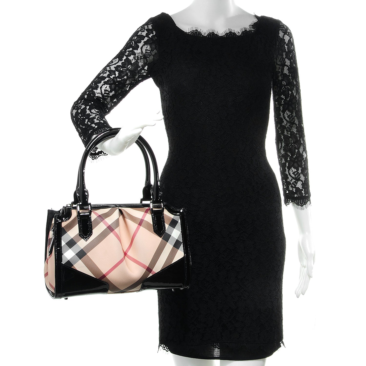 Burberry Patent Supernova Check Pilgrim Tote Black 2 of 10