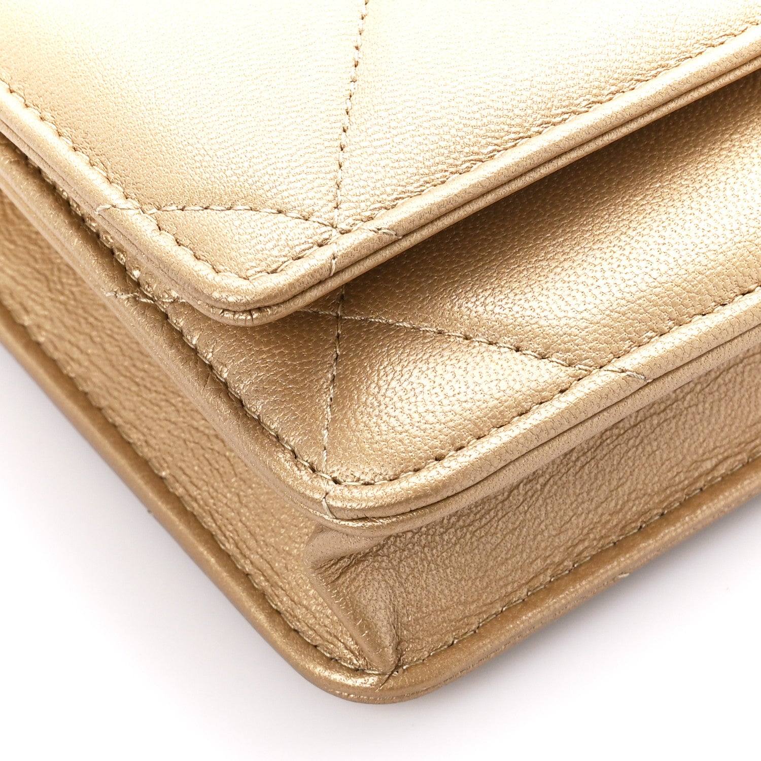 Chanel Metallic Goatskin Quilted Chanel 19 Wallet On Chain WOC Gold 10 of 12