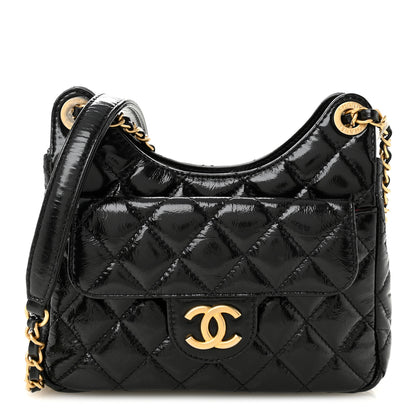 Chanel Shiny Crumpled Calfskin Quilted Small Wavy CC Hobo Black 1 of 10