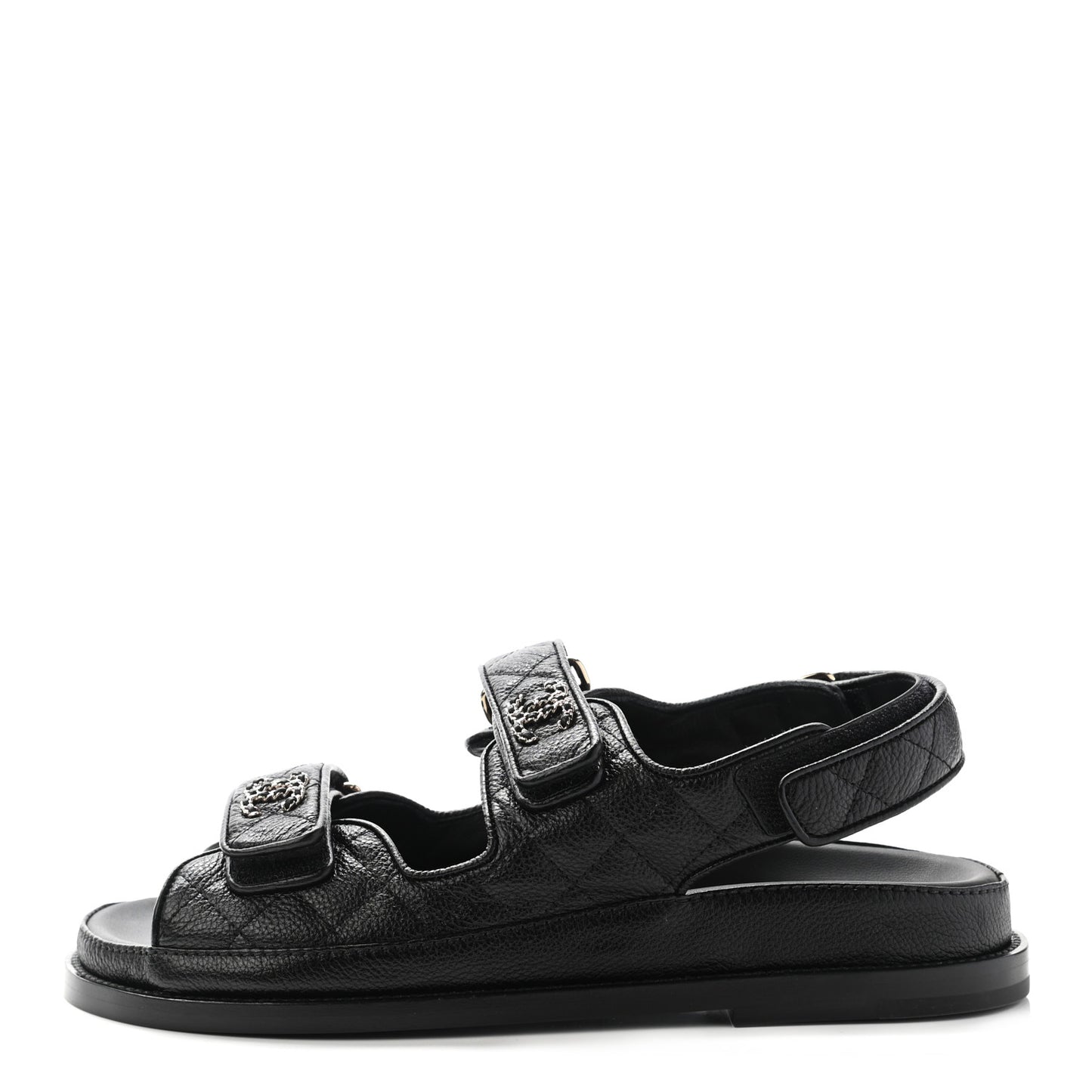 Grained Calfskin Velcro Dad Sandals 37 Black