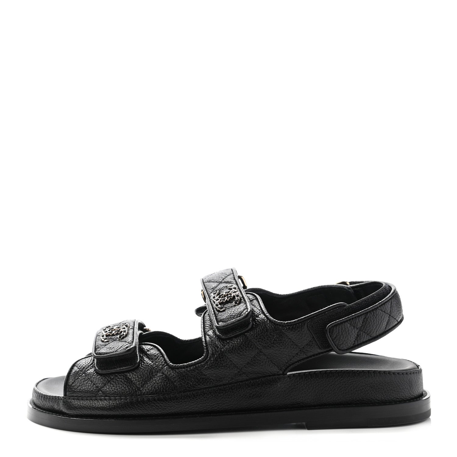Chanel Grained Calfskin Velcro Dad Sandals 37 Black 1 of 9