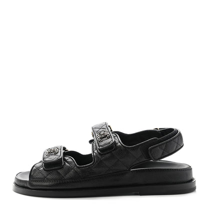 Chanel Grained Calfskin Velcro Dad Sandals 37 Black 1 of 9