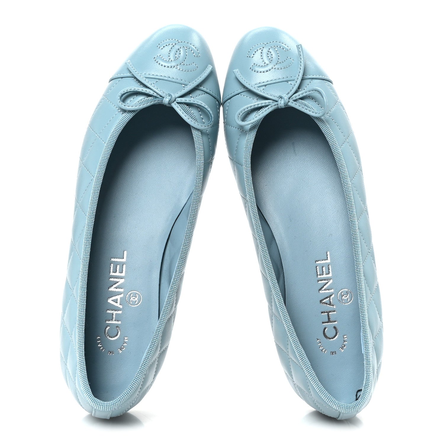 Chanel Lambskin Quilted CC Cap Toe Ballerina Flats 37.5 Blue 2 of 10