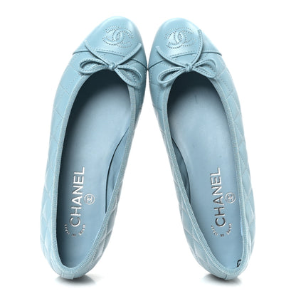 Chanel Lambskin Quilted CC Cap Toe Ballerina Flats 37.5 Blue 2 of 10