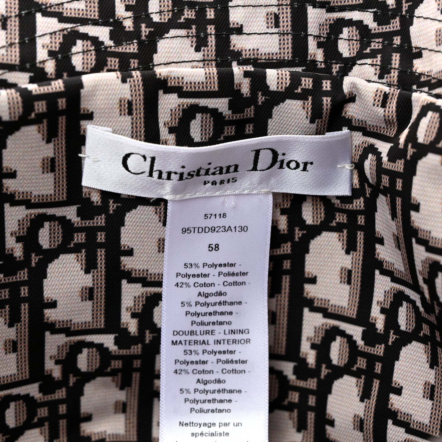 CHRISTIAN DIOR Polyester Cotton Oblique Teddy-D Brim Bucket Hat 58 Black