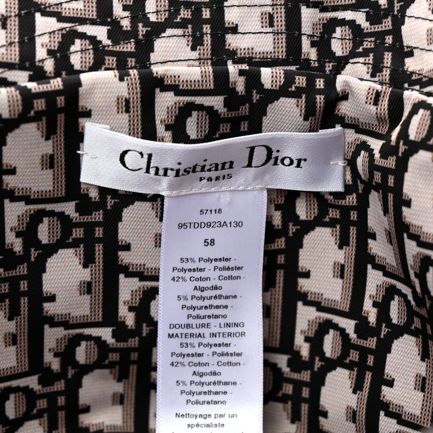 Christian Dior CHRISTIAN DIOR Polyester Cotton Oblique Teddy-D Brim Bucket Hat 58 Black 7 of 8