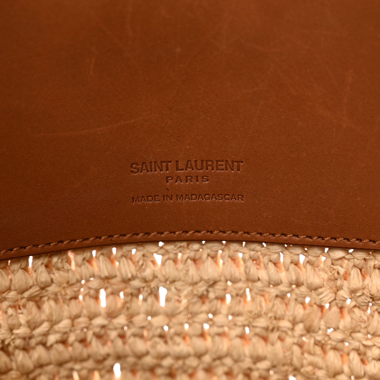 Saint Laurent Raffia Vegetable Tanned Calfskin Le 37 Bucket Bag Natural Brick 7 of 14