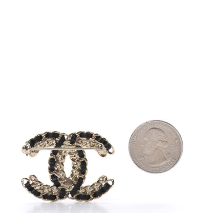 Chanel Lambskin Crystal Vintage Allure CC Chain Brooch Black Gold 2 of 4