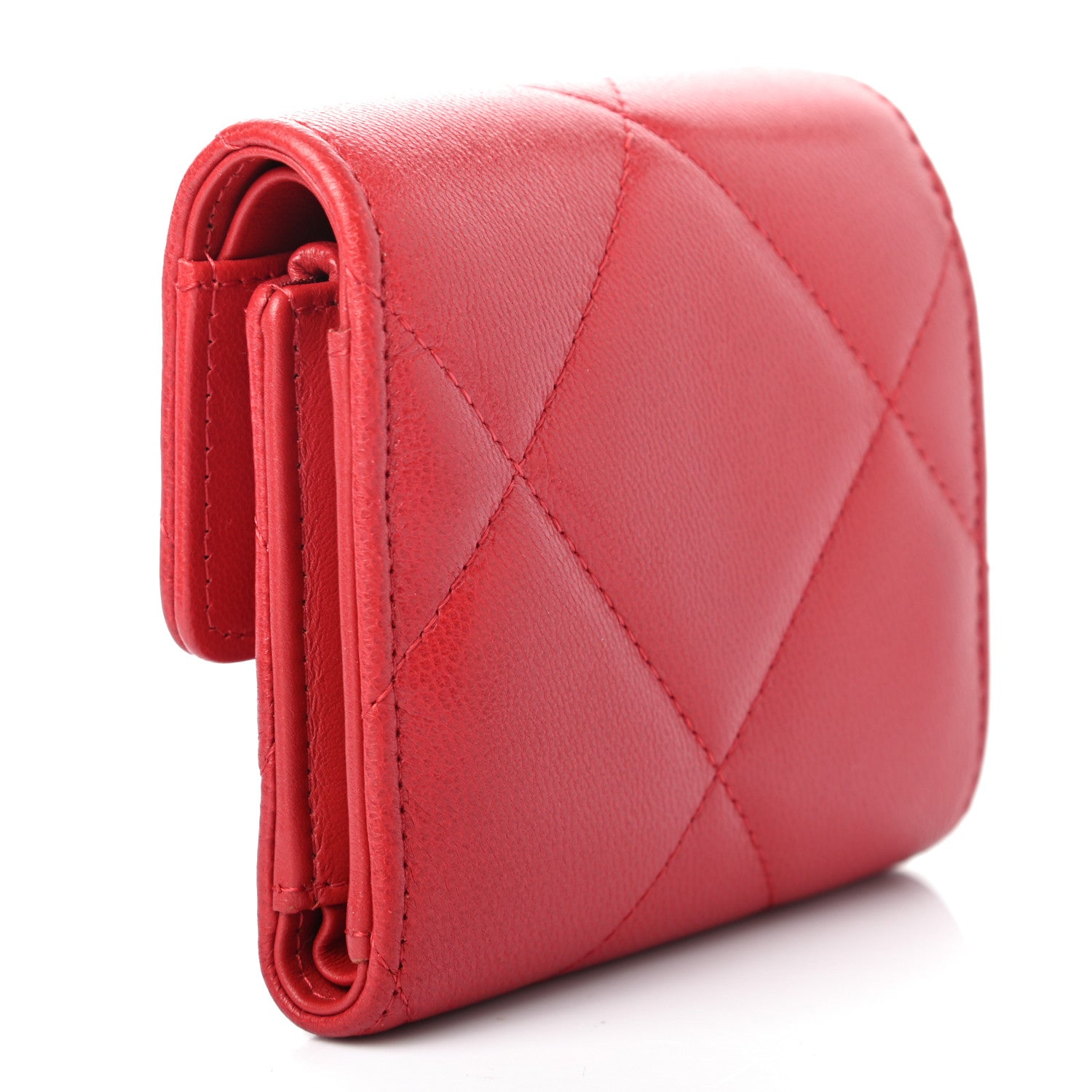Chanel Goatskin Quilted Chanel 19 Small Flap Wallet Red 3 of 7