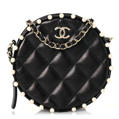 Chanel Calfskin Quilted Pearl Round Clutch With Chain Black 1 of 10