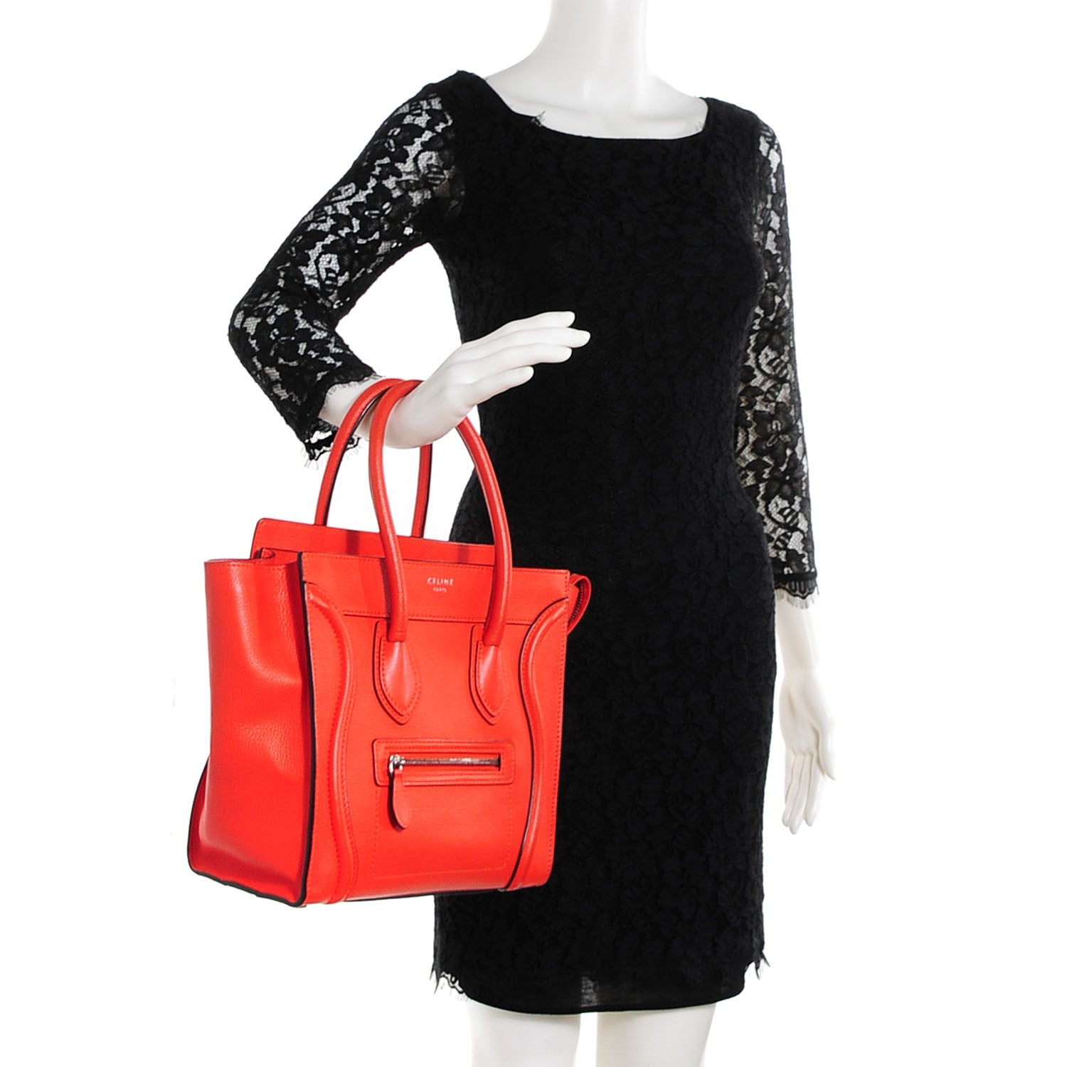 Celine Drummed Calfskin Micro Luggage Vermillion 2 of 8