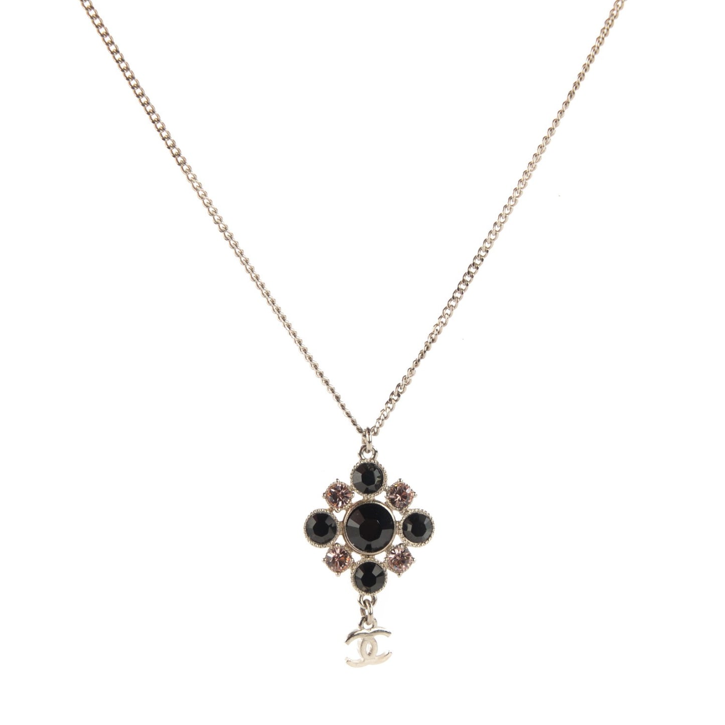 Crystal CC Pendant Necklace Silver Black