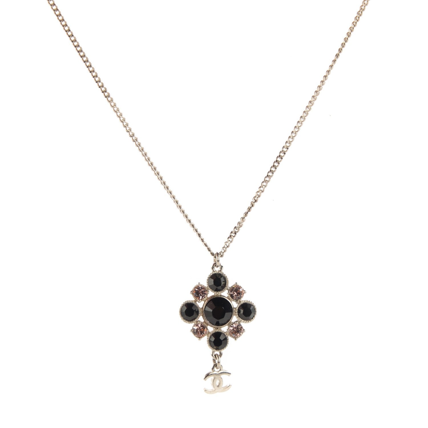 Chanel Crystal CC Pendant Necklace Silver Black 1 of 5